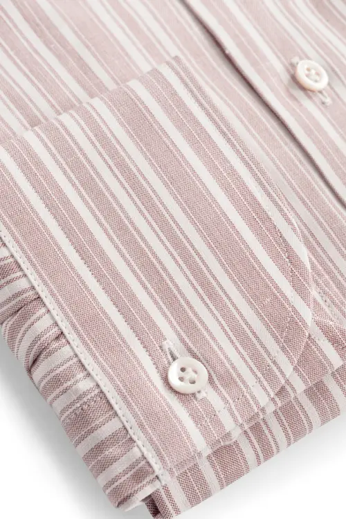 Koszula Silk Touch bordowa w paski bawełniano-lniana z jedwabiem - Zack Roman