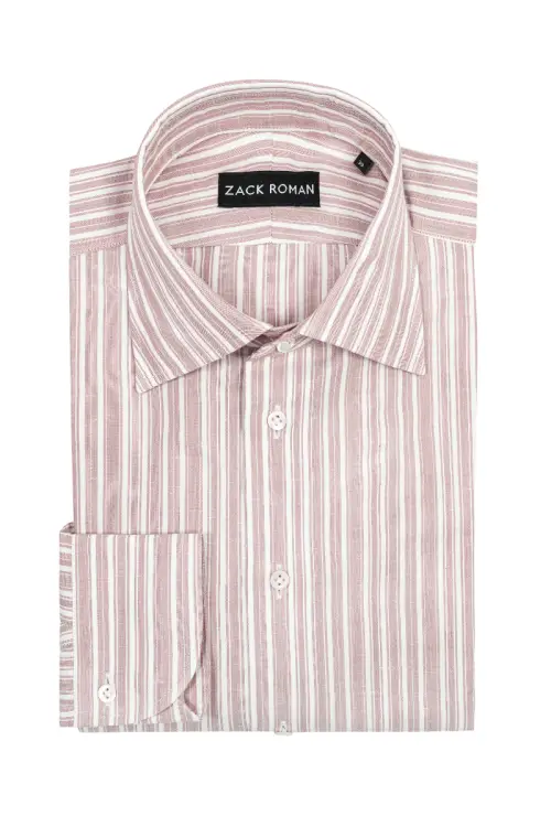 Koszula Silk Touch bordowa w paski bawełniano-lniana z jedwabiem - Zack Roman