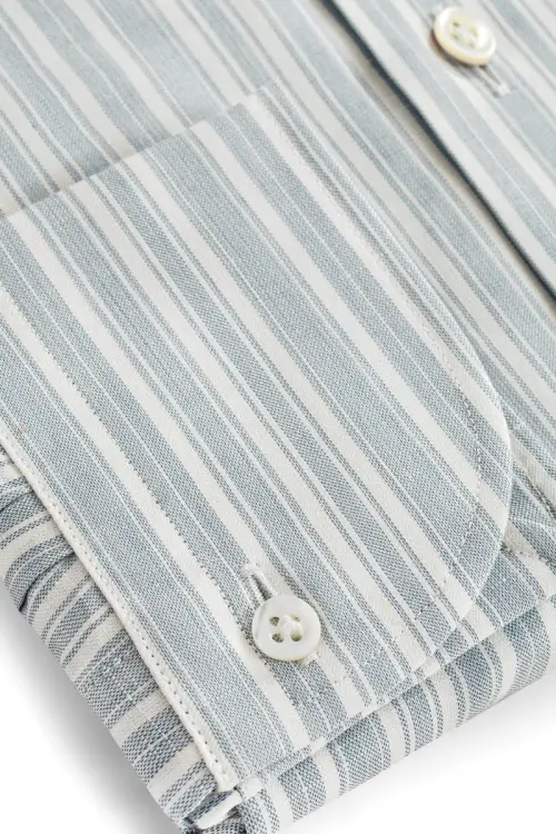 Koszula Silk Touch błękitna w paski bawełniano-lniana z jedwabiem - Zack Roman