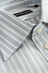 Koszula Silk Touch błękitna w paski bawełniano-lniana z jedwabiem - Zack Roman