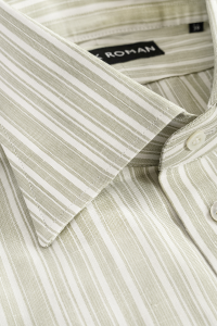 Koszula Silk Touch zielona w paski bawełniano-lniana z jedwabiem - Zack Roman