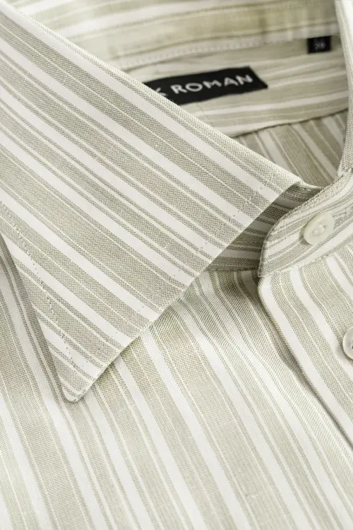 Zielona koszula w paski Silk Touch, bawełniano-lniana z jedwabiem - zdjęcie 5