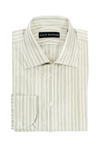 Koszula Silk Touch zielona w paski bawełniano-lniana z jedwabiem - Zack Roman