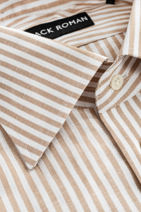 Biała koszula w beżowe paski Varadero, bawełniana, lniana