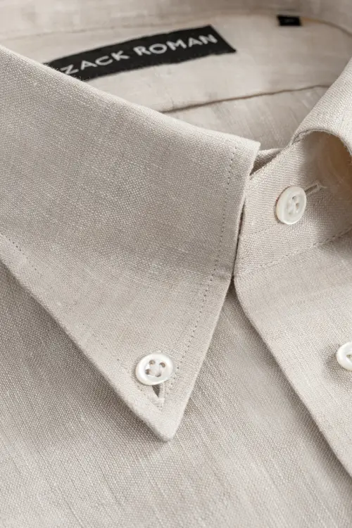 Koszula button down beżowa lniana - Zack Roman