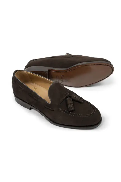 Tassel loafers Berwick 8491-K5, brązowe, zamszowe - podeszwa