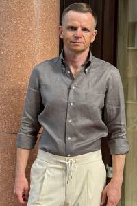 Koszula Havana button down, lniana, brązowa