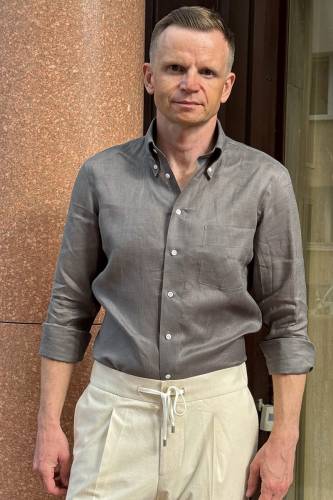 Koszula Havana button down lniana brązowa - Zack Roman