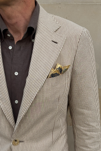 Garnitur Seersucker beżowy w prążek bawełniany - Zack Roman