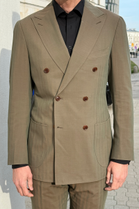 Garnitur dwurzędowy Solaro beżowy wełniany - Zack Roman