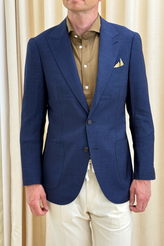 Marynarka Blazer, granatowa, wełna, moher, jedwab