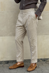 Garnitur Seersucker beżowy w prążek bawełniany - Zack Roman