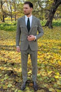 Garnitur tweedowy Norfolk, szary, wełniany