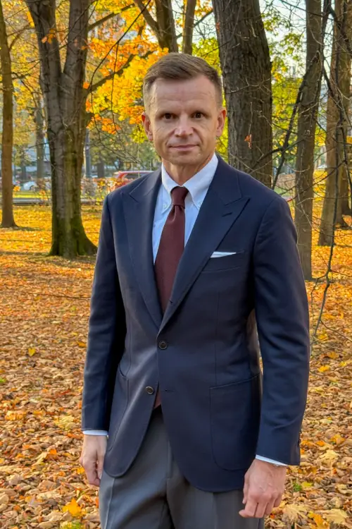 Marynarka klubowa Blazer granatowa wełniana kaszmirowa - Zack Roman