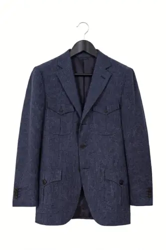 Garnitur Safari, granatowy, lniany	