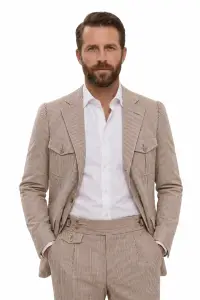 Bawełniany garnitur Seersucker, beżowy