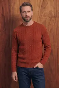 Sweter warkoczowy wełniany, rudy