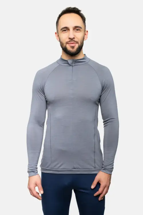 Longsleeve sportowy z wełny merino, popielaty, 195 - na modelu