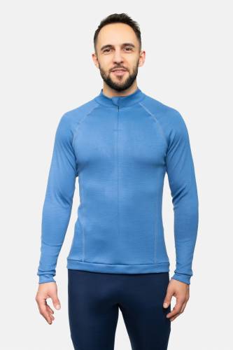 Longsleeve sportowy Expedition Extra Warm z wełny merino, błękitny, 283 gr - na modelu