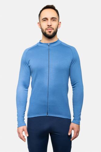 Koszulka kolarska Extra Warm z wełny merino, błękitna, 283 gr - na modelu