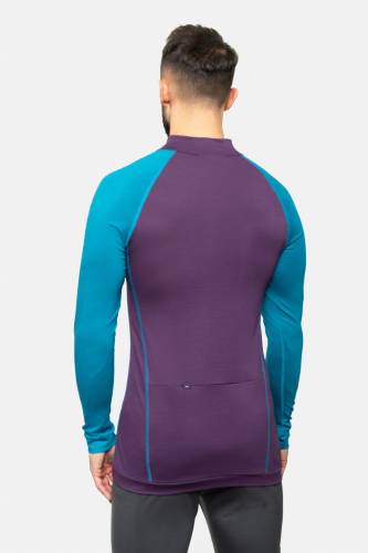 Longsleeve sportowy z wełny merino, fioletowo-turkusowy, 195 - na modelu, tył