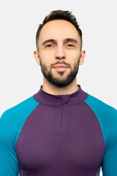 Longsleeve sportowy merino fioletowo-turkusowy 195g - Zack Roman