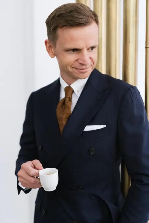 Garnitur dwurzędowy Gianni II, granatowy, wełniany - zdjęcie 10