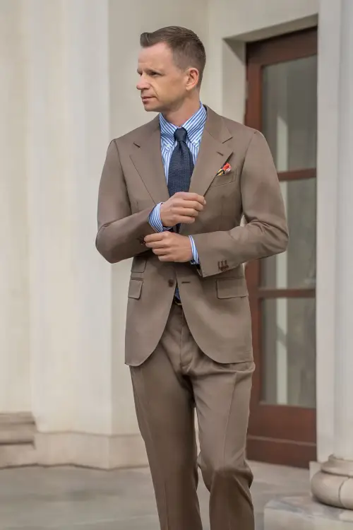 Garnitur Solaro Scabal, beżowy, wełniany - zdjęcie 4
