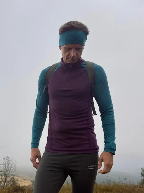 Longsleeve sportowy merino fioletowo-turkusowy 195g - Zack Roman