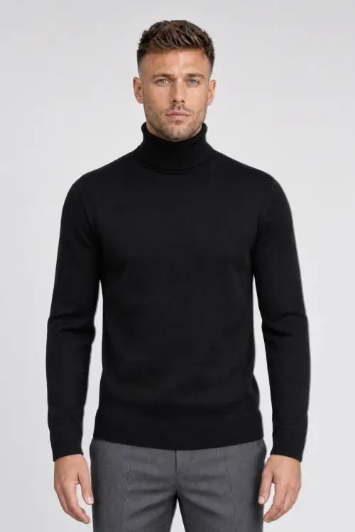 Czarny golf z wełny merino cashwool
