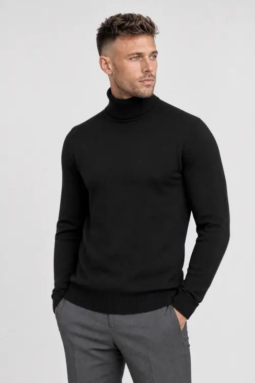 Czarny golf z wełny merino cashwool