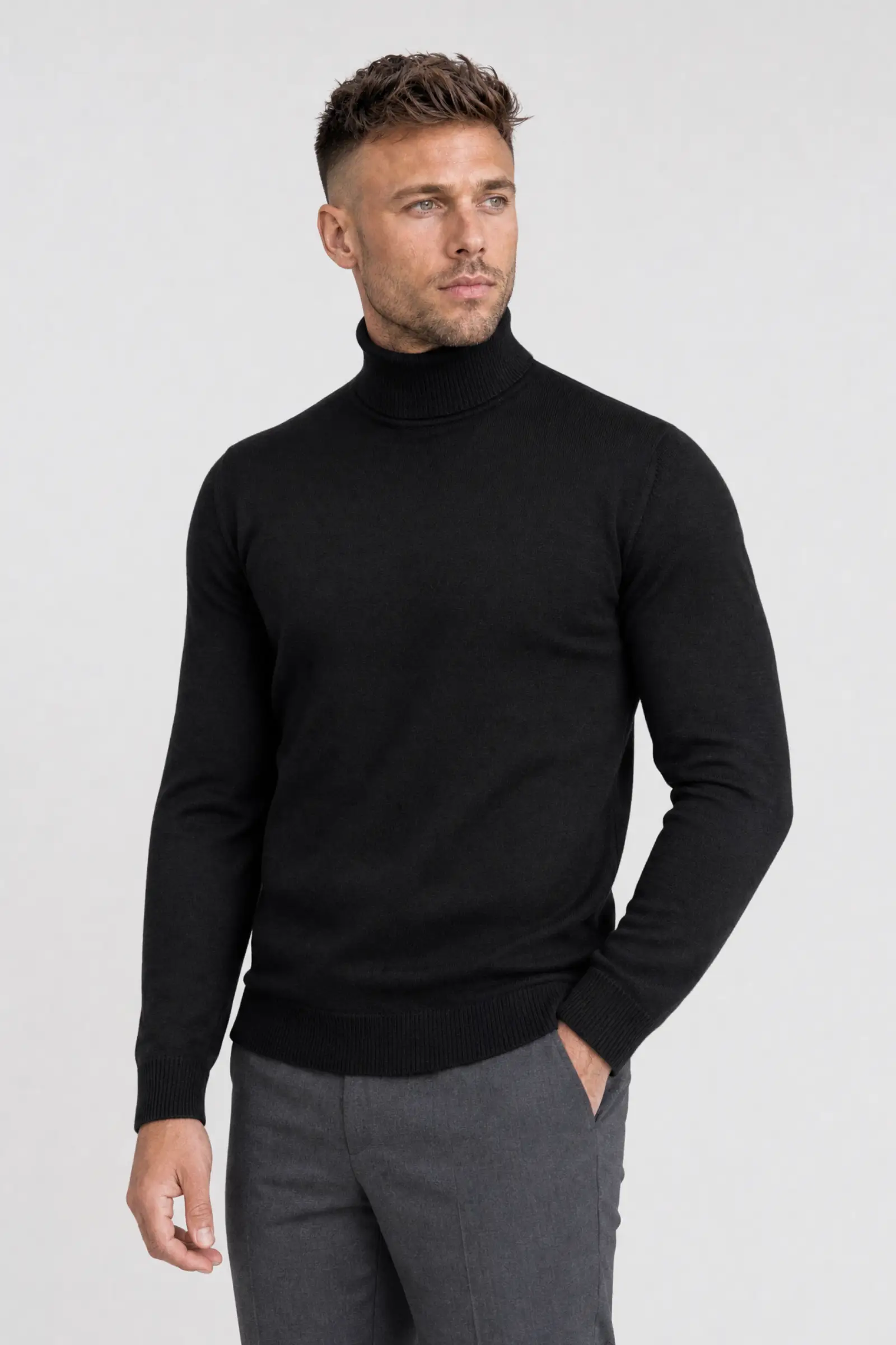 Czarny golf z wełny merino Cashwool – Zack Roman