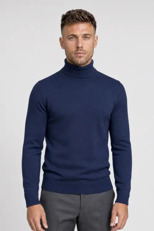 Granatowy golf z wełny merino cashwool