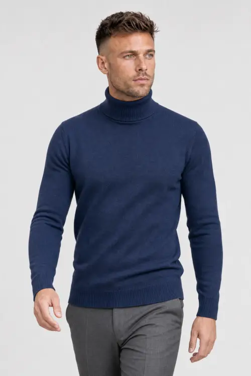 Granatowy golf z wełny merino cashwool