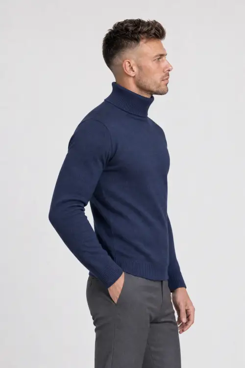 Granatowy golf z wełny merino cashwool