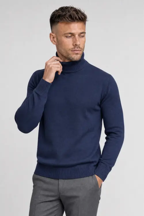 Granatowy golf z wełny merino cashwool