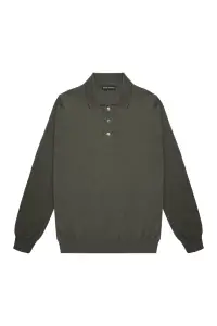 Sweter Polo wełniany, cashwool, zielony