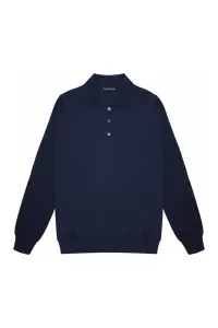 Sweter Polo wełniany, cashwool,  granatowy
