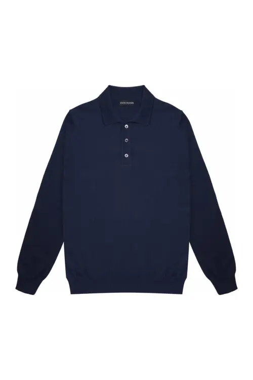 Sweter Polo wełniany, granatowy