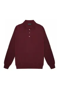 Sweter Polo wełniany, cashwool, bordowy