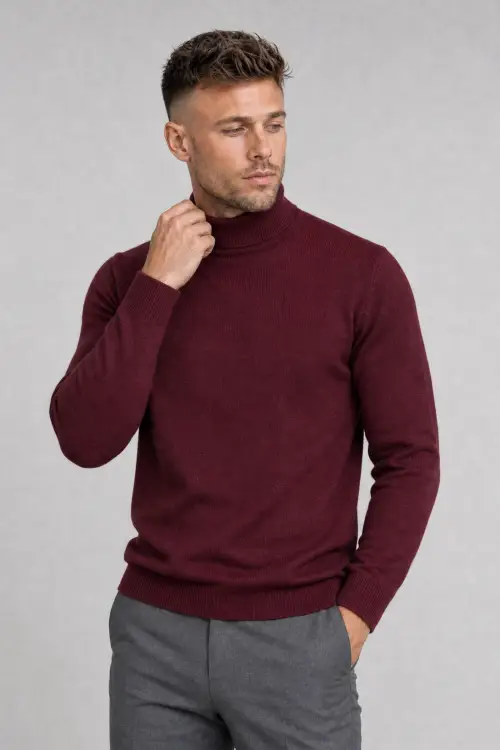 Bordowy golf z wełny merino cashwool