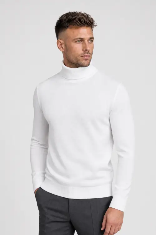 Biały golf z wełny merino cashwool