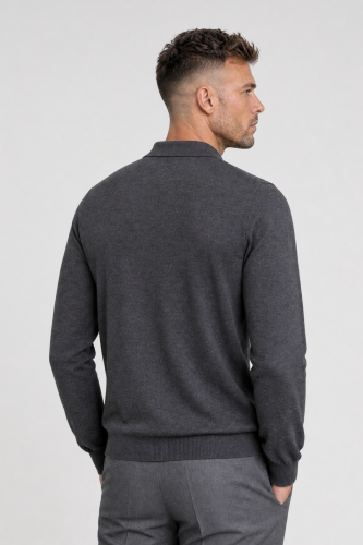Sweter polo wełniany, cashwool, grafitowy