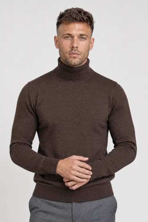 Brązowy golf z wełny merino cashwool Zack Roman