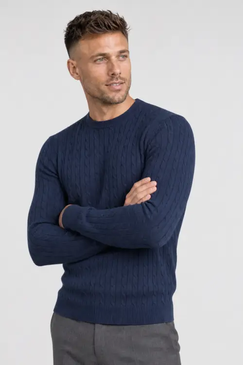 Sweter warkoczowy cashwool, granatowy