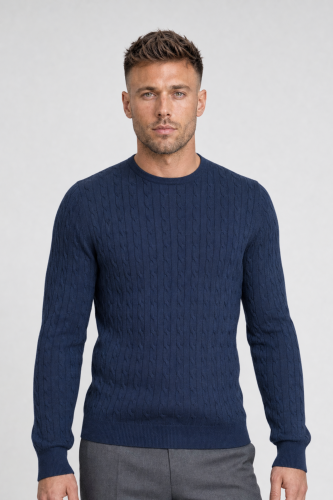 Sweter warkoczowy cashwool, granatowy