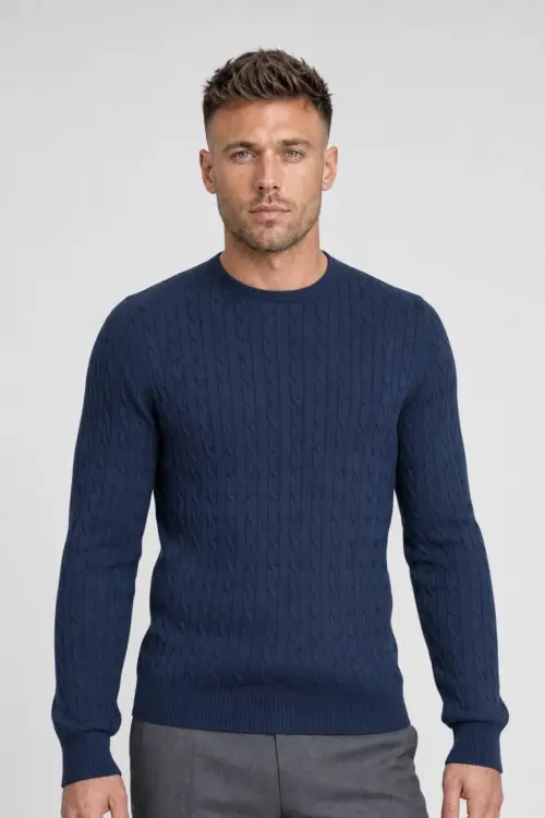 Sweter warkoczowy cashwool, granatowy