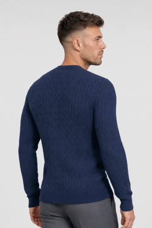 Sweter warkoczowy cashwool, granatowy