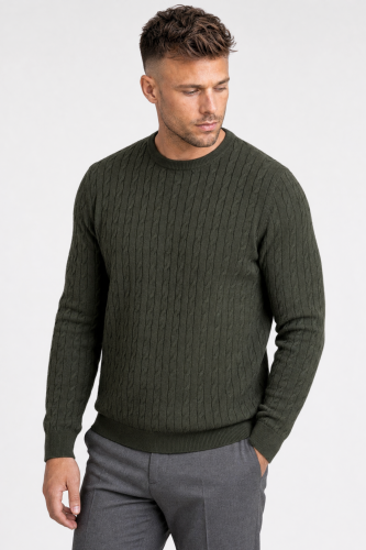 Sweter warkoczowy wełniany, cashwool, zielony