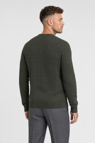 Sweter warkoczowy wełniany, cashwool, zielony